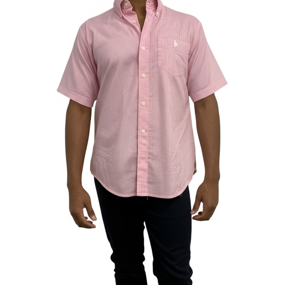 Polo Ralph Lauren Mens XXL Pink Striped Seersucker Short‎ Sleeve Classic Preppy